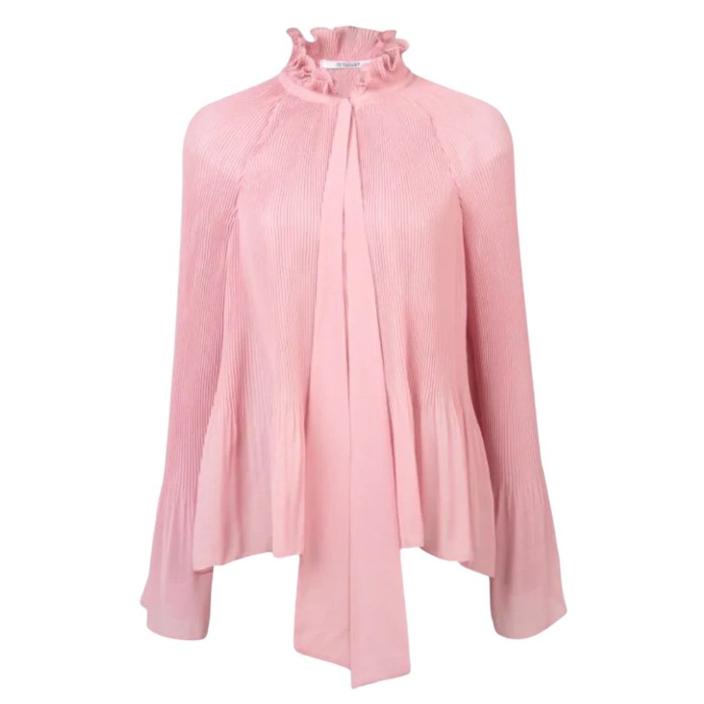 Derek Lam 10 Crosby Pink Long-Sleeve Pleated Ruffle Blouse With Ties Size 0